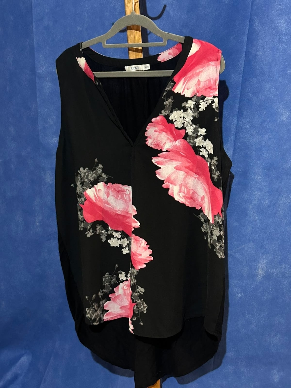 Ricki's Black Sleeveless V-Neck Top with Pink Floral Print